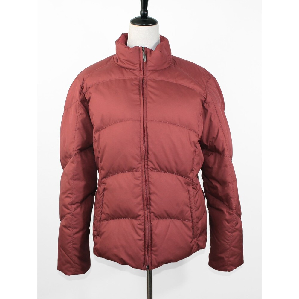 Premium Goose Down Large Red Maroon Burgundy Eddie Bauer Quilted Puff Jacket Y2K